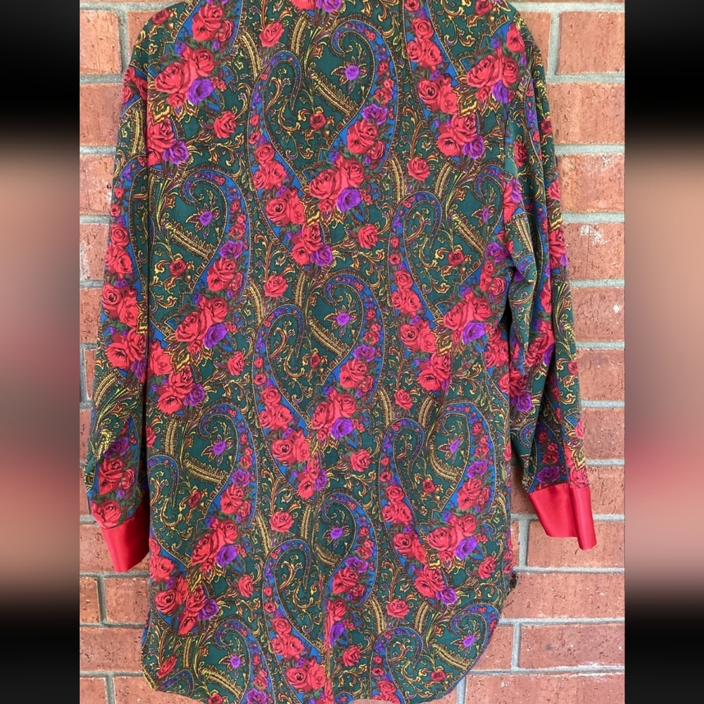 VS Gold Label Floral Paisley Night Shirt Nightgown Jacket w/ Rose Accents - Picture 4 of 4